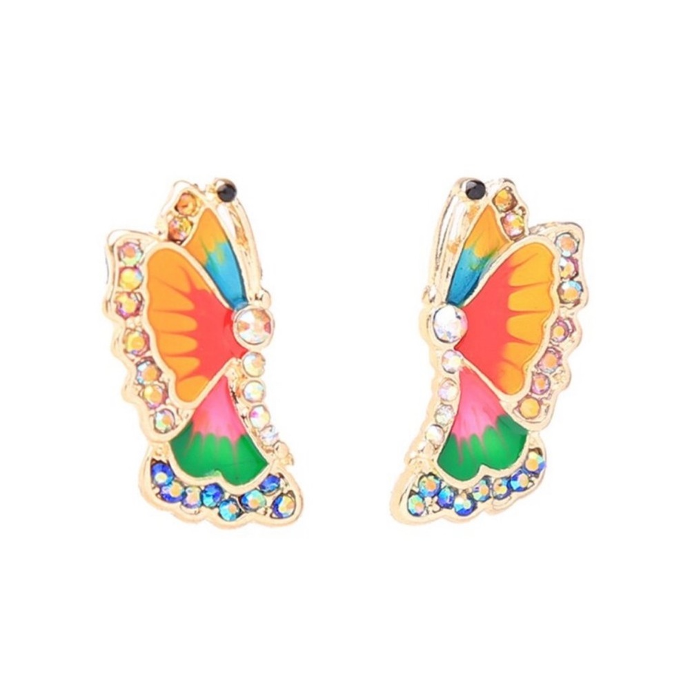 COLORFUL CZ & ENAMEL BUTTERFLY STUD EARRINGS